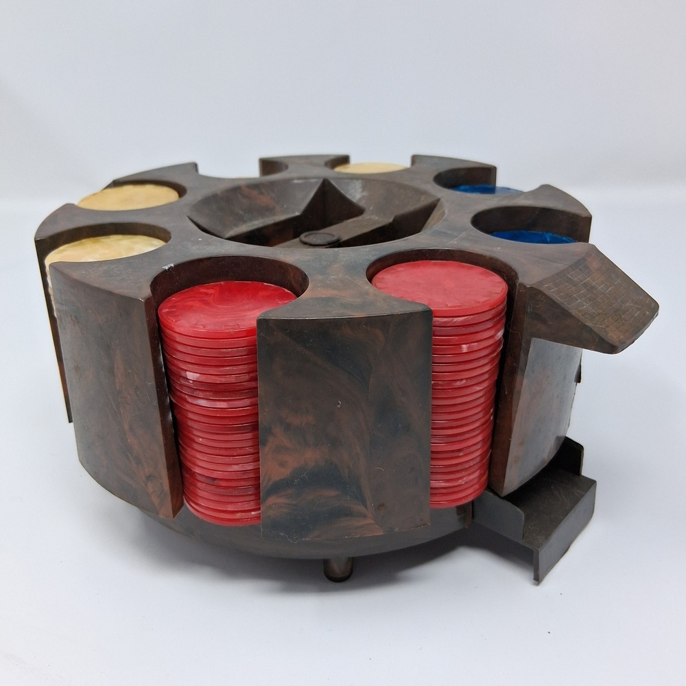 Vintage Bakelite Poker Chip Carousel Field MFG Co Spinner Rack 100 Chip Capacity